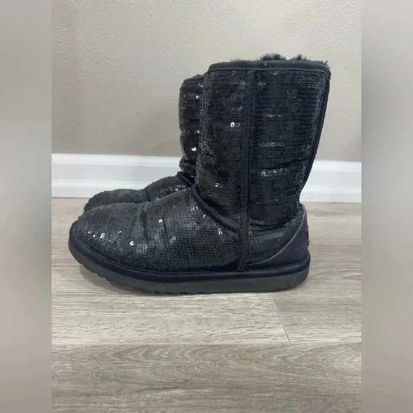 Ugg Australia Glitter Sequin Boot Black Size 8 - Picture 3 of 10